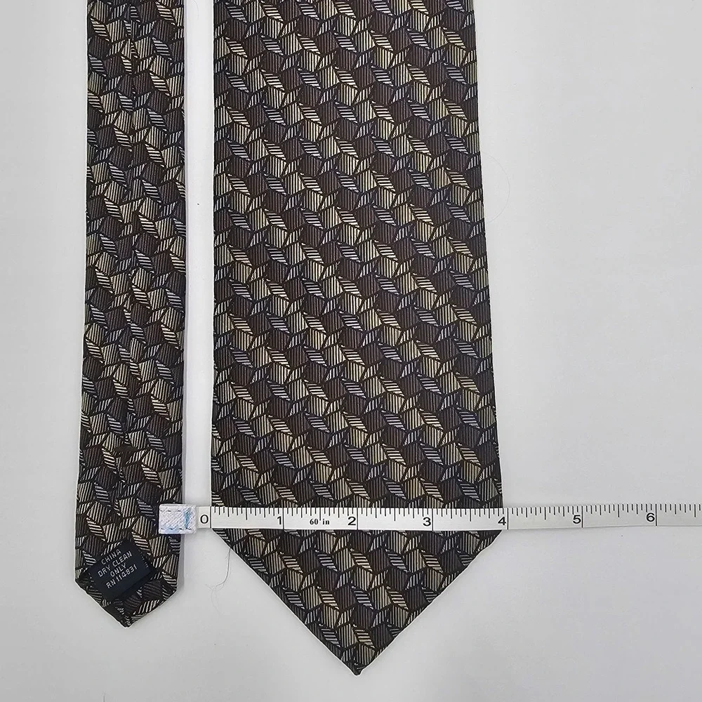 Joseph & Feiss International Men's 100% Silk Tie Brown Gold Geometric Pattern 4
